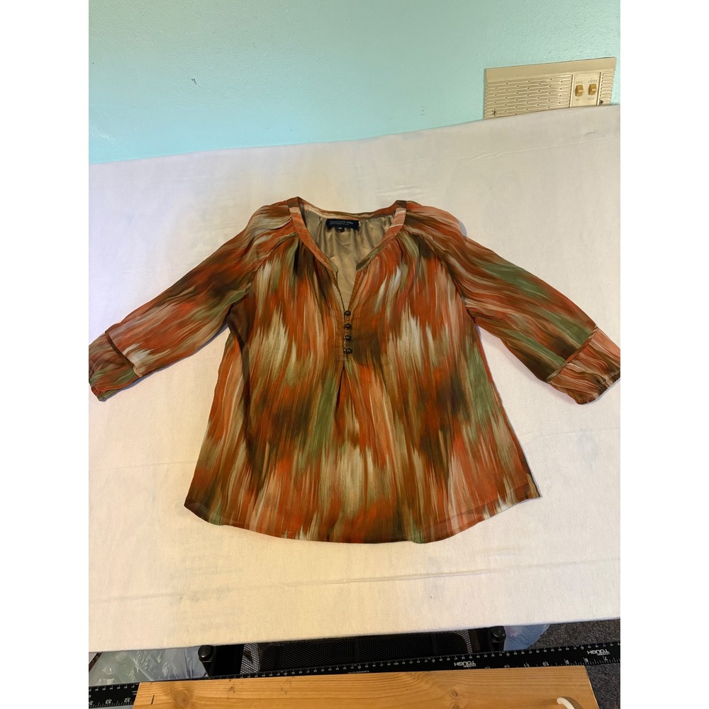 Jones New York Signature Petite Abstract Print Blouse Orange Green PM 136